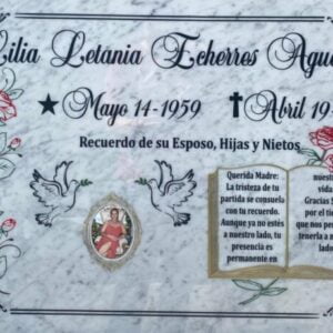 Epitafio en mármol italiano grabado con foto de porcelana.